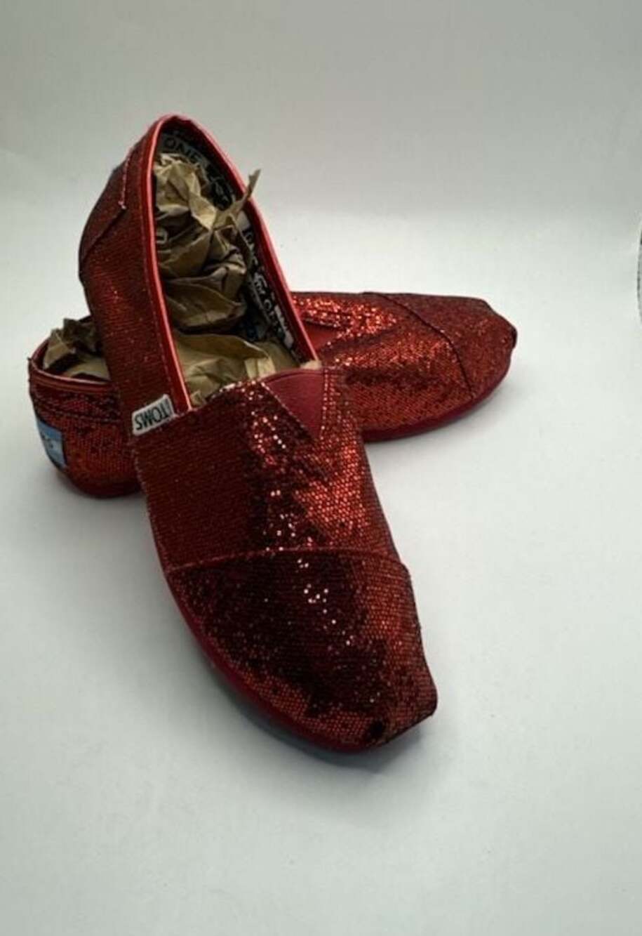 NWOT (Y 2.5) TOMS Youth Red Glitter Classic Slip-On Flats, Size Youth 2.5